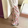 Pantalones de pijama de algodón y seda para casa de verano, longitud de nueve puntos, talla grande, pantalones casuales holgados a cuadros para casa, cómodos 05