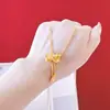 Collar Dorado de Larga Duración y Resistente al Desgaste con Diseño de Loto, Nuevos Aretes y Anillos de Estilo Chino de Verano para Mujer, Joyería de Cobre Dorado Imitación de Alta Gama