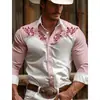 Camisa de manga larga para hombre, camisa casual de botones, camisa transpirable suave estilo étnico retro de mezclilla para hombre