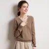 Novo Suéter de Caxemira 100% Puro Outono e Inverno para Mulheres, Gola V Sem Costura Cor Sólida Malha Base Suéter, Suéter Curto Versátil Quente