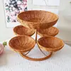 Cesta Redonda de Mimbre Sintético Tejido Multicapa para Frutas para el Hogar, Restaurante, Cocina, Hotel, Dulces, Snacks, Bandeja de Frutas, Cesta de Almacenamiento