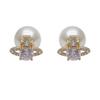 Pendientes de lujo con microcircón brillante y perla de Saturno de alta gama, con aguja plateada, dos pendientes delanteros y traseros para mujer.