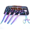 Tijeras de belleza para mascotas de 7.0 pulgadas color negro galvanizado 5 dientes de corte recto tijeras de corte curvo tijeras de hueso de pescado peine de fila en stock