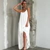 Transfronteiriça Europeia e Americana 2025 Primavera Branco Sling Long Nightdress Solto Confortável Algodão Sexy Feminino Casa Wear Atacado