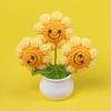 Hecho a mano Terminado Transfronterizo Cara Sonriente Girasol en Maceta Adornos de Girasol Lindos Día del Maestro Flor Artificial Tejida Regalo