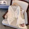 Cardigan de Tricô Vazado com Cadarço Gouhua Feminino Verão Novo Boêmio Roupa de Férias Shawl de Manga Longa Top AL202