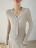 Adelgazante y HuecoContiene Tencel, Acetato y Lino_Cárdigan de Punto Ligero Ligeramente Transparente para Protección Solar de Verano