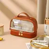 Nueva Moda Bolso Cosmético Impermeable de Doble Capa de PU Bolso de Tocador Portátil Bolsa de Almacenamiento de Gran Capacidad para Viaje en stock