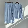 Amazon Transfronterizo Primavera y Otoño Talla Grande Holgada Retro Cintura Alta Algodón y Lino Camisa Moda Traje Deportivo Comercio Exterior Dropshipping
