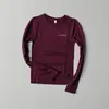 Top de Yoga Longo Elástico com Estampa de Letras Treinamento Pilates Emagrecedor Secagem Rápida Justo Camada Base para Corrida Camisa Fitness
