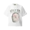 Camiseta de Manga Corta Holgada para Parejas de Ancianos Lavada Pesada con Estampado de Retratos Hip Hop Rap Estilo Americano Vintage Tendencia