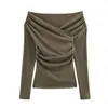 Comercio Exterior 2025 Invierno Nuevo Estilo Europeo y Americano Moda Femenina Sexy Chica Caliente Color Sólido Cuello con Doble Plisado Top 5039224