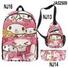 3D Nuevo Periférico Impreso Sanrio Merlot Bolso Mochila Bolso Cruzado Bolsa para Lápices Set Impreso de Tres Piezas