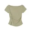 Ropa de Mujer de Comercio Exterior Estilo Nuevo Coreano Dongdaemun Simple Versátil Adelgazante Plisada Abertura Camiseta de Manga Corta