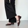 Sapatos femininos de salto grosso em couro macio de 3 cm, conforto de alta qualidade, bico quadrado, sapatos femininos versáteis de salto médio estilo francês