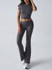 Traje de Pantalón Corto de Manga Corta de Yoga Europeo y Americano Multicolor Deportivo Casual Ceñido que Muestra el Ombligo para Mujer Verano Cómodo Pantalón Ligeramente Acampanado Camiseta