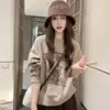 Sudadera Retro Americana Otoño e Invierno Nueva con Estampado de Letras Cuello Redondo para Mujer, Forrada de Polar, Engrosada, Holgada, Versátil Casual, Top de Moda