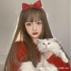 Internet Celebrity Peruca Mulheres Cabelo Longo Air Bangs Full Head Cover Estilo Coreano Temperamento Idade Redutor Penteado Preto Longo Liso Capa Peruca