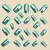 Adesivos para Manicure Quadrados Europeus de Comprimento Médio Processo de Galvanoplastia Verde Adesivos para Unhas Postiças Removíveis Caixa com 24 Peças