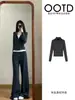 Conjunto de Moletom Esportivo Estilo Old Money Personalizado para Mulheres, Jaqueta de Penas Outono/Inverno com Conjunto Casual de Duas Peças, Casaco Slim Fit para Outono Inicial
