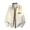 Nova camisa de manga comprida color block estilo chinês com gola contrastante, design solto e casual, perfeita como peça de sobreposição para homens no outono