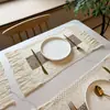 Individual de Mesa Tejido de Algodón Lino Estilo Bohemio Estilo Ins Borla Aislamiento Térmico Tapete Vacaciones de Navidad Vintage Algodón Lana Tapete Decorativo