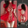 Lingerie Sexy Retro Cheongsam Bordado Vazado Saia Curta Sexy Costas Nuas Alça Puro Desejo Uniforme Tentação Qqny