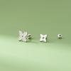 Pendientes de Hilo de Flor de Cuatro Hojas Asimétricos Lisos Exquisitos Simples de Flor de Diamante de Plata de Ley S925 Nalan M06729
