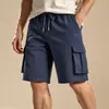 Estilo Europeo Nuevos Pantalones Cortos de Verano para Hombre Color Sólido Jacquard Bolsillo con Cordón Casual Deportivos Pantalones Cortos para Hombre