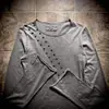 Nova Camiseta Tendência Y2K Europeia e Americana Transfronteiriça com Gola Redonda, Manga Longa, Perfurada, Estampa de Guitarra, Design de Nicho High Street