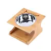 Comedero Doble de Madera para Mascotas Gatos, Uso en Casa, Cuenco Cerámico Individual Protector del Cuello, Comedero para Perros, Comedero para Gatos, Comedero Antiderrames para Mascotas Pequeñas