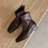 Botines Cuadrados de Piel Retro con Tacón Grueso, Botas Martin de Media Tacón para Comercio Exterior Transfronterizo, Temporada Otoño e Invierno, Superficie Suave, Cierre Trasero, Negras para Mujer