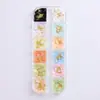 Conjunto de Decoração Flor de Cinco Pétalas Mista para Nail Art com 12 Compartimentos, Flores Pequenas de Resina Multicor, Contas Douradas, Contas de Aço, Decorações DIY para Nail Art