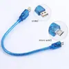 Cabo de Dados USB Macho 2.0 para Micro V8, Azul Transparente, 0,3m, Cobre Totalmente Blindado, para Carregamento de Celular Android