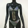 Bikini de Comercio Exterior Transfronterizo Estilo Europeo y Americano con Strass Completo, Traje de Baño de Dos Piezas Tachonado con Strass, Estilo Deportivo de Tres Puntos, Ropa de Playa Ajustada Láser