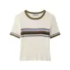 Para Aliexpress Lo Más Vendido Comercio Transfronterizo Comercio Exterior Estilo Europeo y Americano Moda Femenina Estilo Vacacional Elegante Top de Punto de Manga Corta con Bloques de Color