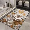 Tapete de Chão Absorvente Secagem Rápida para Banheiro com Florais em Relevo, Suave de Terra de Diatomáceas, Antiderrapante para Entrada do Banheiro
