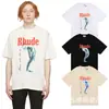 Versión Alta Transfronteriza Colección de Manga Corta Rhude Retro Americano Marlboro Streetwear Casual Holgado Pareja Camiseta de Cuello Redondo