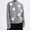 Cardigã de malha jacquard de cordeiro, novo estilo outono e inverno, suéter casaco de gola redonda fresco e doce, blusa de malha versátil para mulheres
