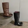 Botas altas de cuero para mujer, botas de invierno de cuero genuino con punta redonda y tacón medio, botas por encima de la rodilla, botas de pierna recta para mujer