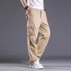 Calças Cargo Multibolsos para Homem para Primavera e Outono, Calças Casuais Largas e Resistentes ao Desgaste para Esportes de Meia-Idade e Idosos, Calças Retas de Tamanho Grande