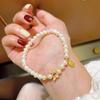 Pulsera de Perla de Agua Dulce Natural Imitación Mariposa Color Esmalte Lujo Ligero Nicho Exquisita Pulsera para Regalo de Novias Joyería de Mano