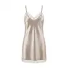 Camisola de renda para dormir feminina, decote em V, estilo curto, verão, amiga da pele, elástica, atacado camisola de renda personalizada para dormir