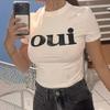 Camiseta de manga corta Y2K con letras de moda de corte entallado para mujer, estilo verano 2024