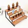Estantería de Combinación de Hierro y Madera, Exhibidor de Mesa para Pasteles Estilo Escalera, Estantería de Madera para Almacenamiento de Perfumes Fabricante Mayorista