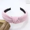 2024 Novo Estilo Coreano Grande Festivo Mesmo Estilo Faixa de Cabeça Cor Sólida Tricô de Algodão Faixa de Cabeça de Aba Larga Faixa de Cabeça Cruzada com Nó Feminina
