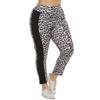 Ropa Europea y Americana Tallas Grandes para Mujer Venta Cruzada en Stock Estampado de Leopardo Costuras Leggings Casuales Pantalones Ajustados y Cómodos F190961
