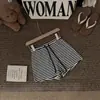 Calça Casual Listrada com Cordão da Moda para Mulheres, Novo Estilo Coreano de Verão, Simples, Relaxada, Solta, Shorts Versáteis de Perna Larga