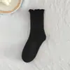 Meias de Cano Médio Lisas com Babados e Listras Verticais para Primavera e Verão, Estilo Casual, Sem Costura, Amigáveis à Pele, Duráveis, Meias Femininas
