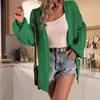 Chaqueta Suéter de Longitud Media Nueva Otoño e Invierno Europea y Americana para Mujer, Color Sólido, Manga de Farol, Suéter Europeo y Americano, Cárdigan para Mujer